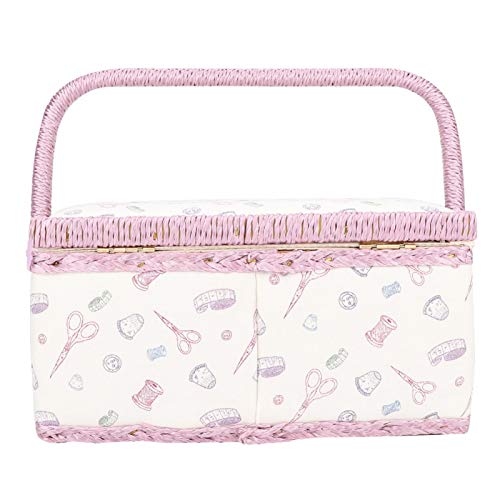 Sewing Basket, Double-Layer Pink Thread Needle Sewing Organizer Vintage Portable Household for Spindles for Needles