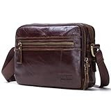 Top Grain Genuine Oil Leather 8.3" Crossbody Bag for Man & Woman, Multi Pockets & Adjustable Strap,