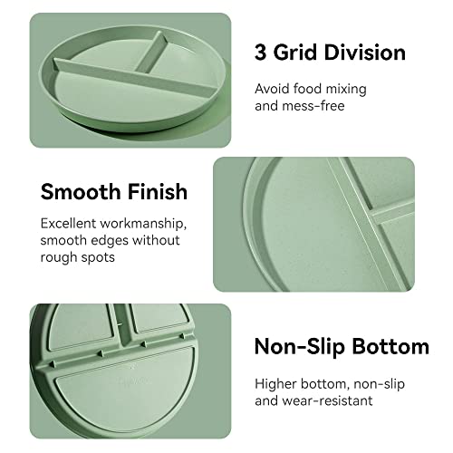 Maiyuansu Unbreakable Wheat Straw Plates 4 Pack Divided Trays For Adults Weight Loss, Reusable Portion Control Dinner Plate Section Plate Diet Plate With 3 Compartments, Dishwasher & Microwave Safe #TOP3