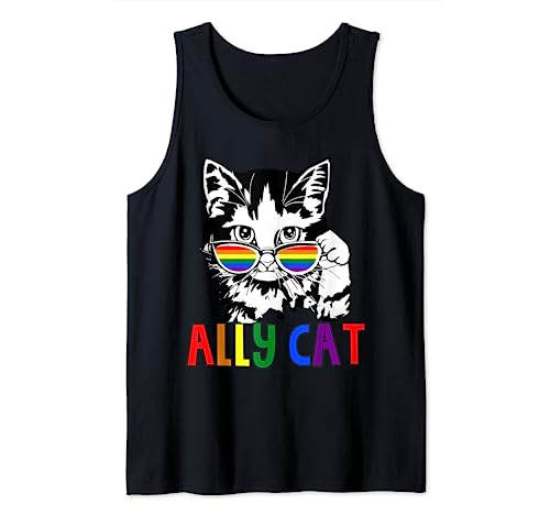 Ally Cat LGBT Flag Gay Pride Ally Rainbow Mens Womens Kids Tank Top