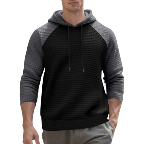 Mens Hoodies Waffle Knit Hooded Sweatshirt Long Sleeve Fashion Pullover Hoodie Hipster Casual Outfits with Kanga Pocket