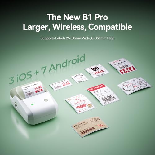 Image of NIIMBOT B1 Pro Label Maker, 300DPI HD Label Printer, Ideal for Photos,Stores,Notes,Study Graphics, Small Business, Built-in a Roll of Label(2 x 1.2 inches-White), Green