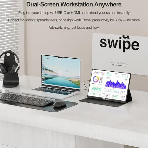Image of 16 inch Portable Monitor with Cover, 144Hz 1920x1200 HDR, USB-C Second Screen for Laptop, PC, PS5, Switch, Mac, Ultra Slim