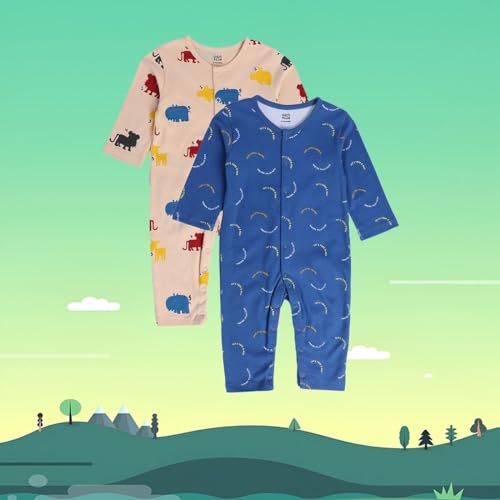Image of miniklub Boys Pack of 2 Printed Pure Cotton Rompers