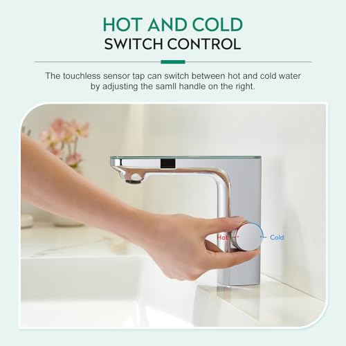 CREA Infrarot Sensor Wasserhahn Bad, Automatische Berührungslose Mischbatterie Bad, Armatur Waschbecken mit Sensor, Chrom