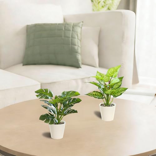 Kunstplanten in pot, plastic planten, set van 2 kunstplanten, kamerplanten voor thuis, decoratieve kamerplanten voor woonkamer, badkamer, keuken en vensterbank - Afbeelding 5