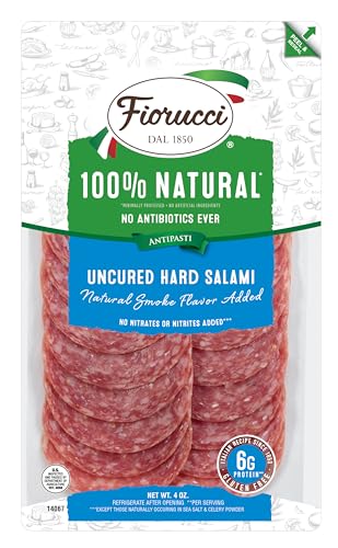Fiorucci All Natural Uncured Hard Salami, Nitrite & Antibiotic Free Pork, 6g of Protein, 4 ounce, Pack of 12