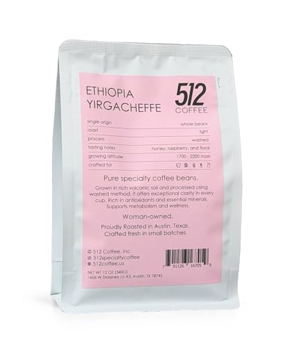 512 Coffee Ethiopia Yirgacheffe Light Roast Whole Bean – Single Origin Specialty Coffee with Tasting Notes of Raspberry, Honey & Floral – Fresh Roasted for Filter Brewing