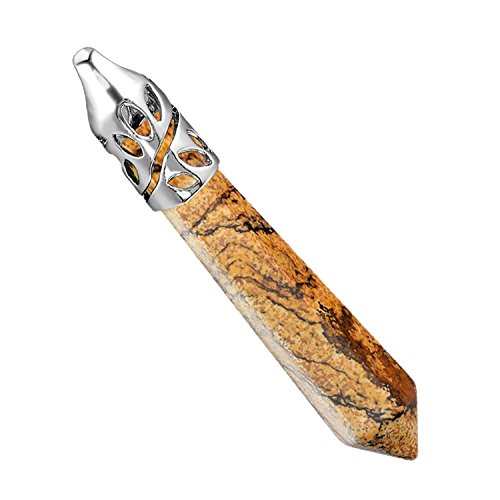 Beadnova Healing Crystal Necklace For Women Men Natural Picture Jasper Crystal Pendant Energy Healing Gemstones Jewelry Pendulum Crystal Divination (Hexagonal, 18 Inches Stainless Steel Chain) #TOP1