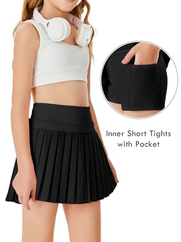 Haloumoning Girls Pleated Skirts with Shorts Athletic Tennis Skorts Sport Performance Skirt with Pockets 4-14 Years2