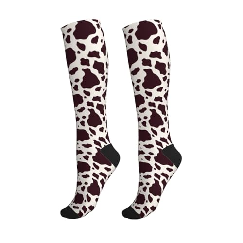 AIMASTZ Cute Cow Skin Compression Socks Women Men Knee High Support Stockings For Nurse Running Travel Athletic