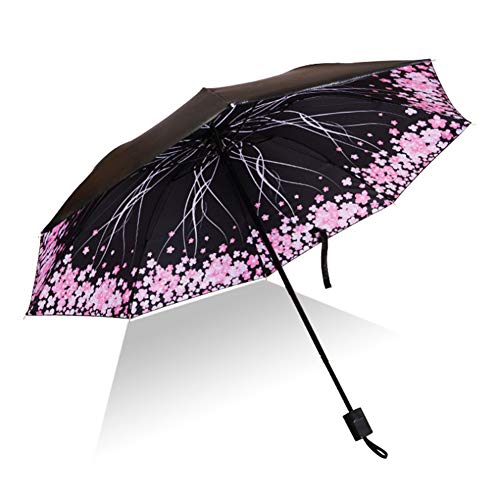 Ansblue Folding Compact Travel Umbrella,Women Lightweight Durable Travel Foldable Umbrella Windproof Rainproof UV Protection,8 Ribs,Inner Layer Printing-Cherry Blossoms