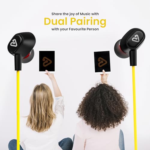 Image of tunez Rhythm Neckbands R02 40 Hours Talk time, 30 Hours Music Playtime, Bluetooth 5.0, 15m Transmission Range, C-Type Charging, and Battery Capacity 3.7V 200mAh (Yellow)
