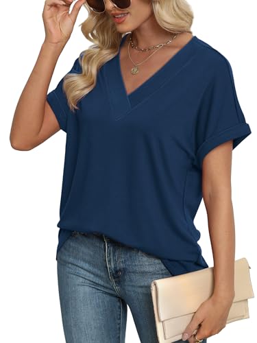 Image of WIHOLL Womens Summer Tops Short Dolman Sleeve Shirts 2026 Fashion V Neck Outfits Clothes