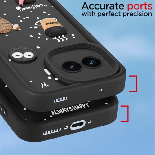 Image of Pikkme Back Cover for iQOO 15R 5G | 3D Bear Silicone Cute & Fun Coffee Cartoon | Full Body Protection Bumper Case (Black)