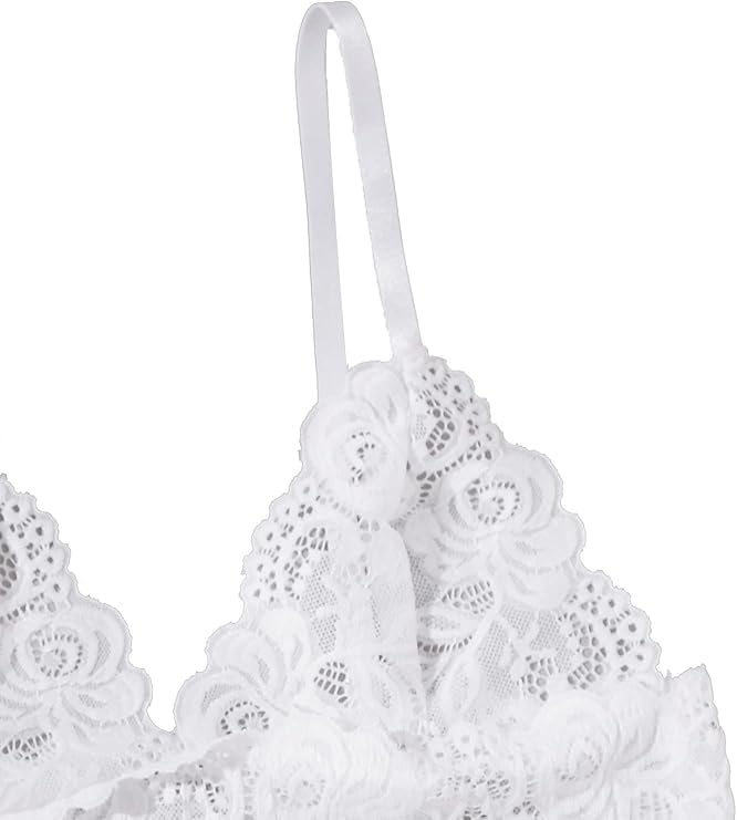 SOLY HUX Women's Satin Pajama Set 4pcs Floral Lace Trim Cami Lingerie Sleepwear with Robe3