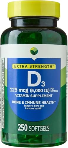 Spring Valley Extra Strength Vitamin D3 Softgels 125 mcg (5000 IU) Supplement for Bone and Immune Health 250 Count