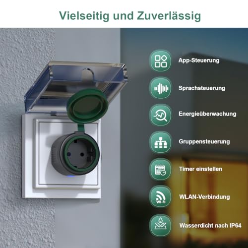 EIGHTREE IP64 Waterproof Outdoor Smart WiFi Socket with Power Monitoring - 16A