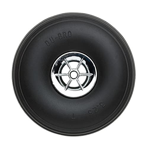 DU-BRO RC Airplane Wheels, 82.55 mm Diameter - Low Bounce RC Wheel for Airplane RC Plane Kit, with 6-Spoke Chrome Wheel Hub, RC Plane Tires for Grass and Paved Runways, Available in 8 Wheel Sizes