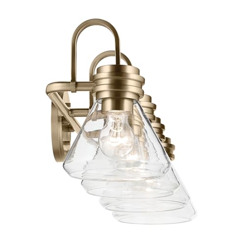 Image of Kichler Farum 34 inch 4-Light Bathroom Vanity Light Fixture with Clear Glass in Champagne Bronze for Single or Double Vanity, Modern Lighting Fixture (34 inch x 9.5 inch x 9.5 inch), 55156CPZCLR