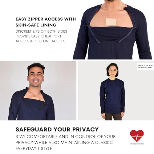 Inspired Comforts Men’s/Unisex Chemo Port Access Shirt with Dual Chest Zips | Full Sleeve | 100% Cotton2