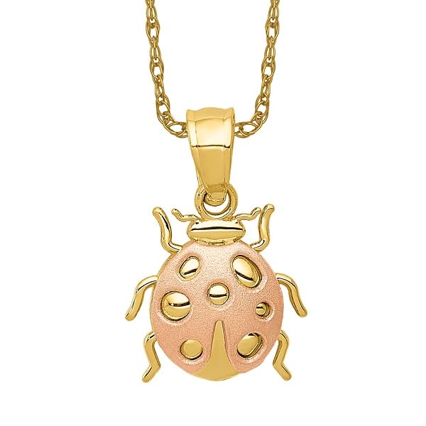 IceCarats 14K Solid Two Tone Gold Ladybug Necklace Chain Pendant Charm2
