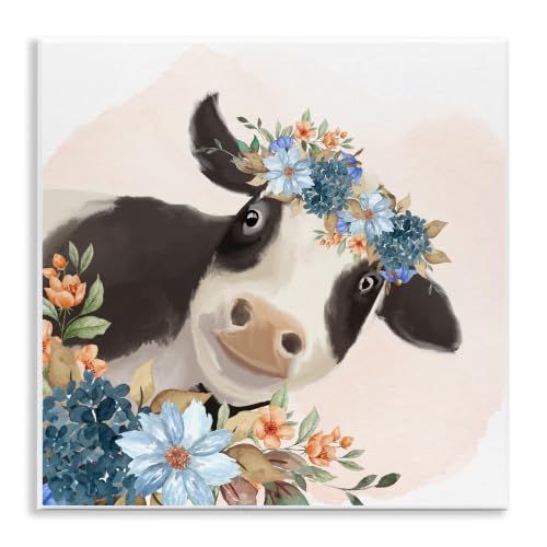 'Cute Daisy Blossoms Flower Crown Smiling Cow'| Wall Plaque Art