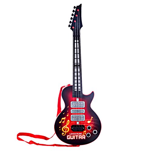 Rolanli Chitarra per Bambini, 53cm 4 Corde Chitarra Giocattolo Strumenti Musicali Giocattolo con Luci e Suoni per Bambini