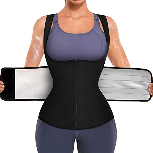 KUMAYES Ceinture de Sudation Femme Serre Taille Cincher Corset Abdominale Néoprène Ajustable Corset Gaine Ventre Plat Corset de Sport Noir (L, Noir) Cover