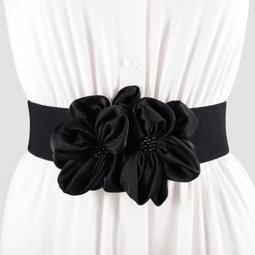 Wedding Bridal Belt Widened Elastic Flower Sash Women Artificial Flower Belt2