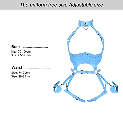 Waist Garter Belt Punk Full Body Harness For Women Photography Dance Rock Halloween Leather Cage Chest Strap Set (Sky Blue) #TOP7