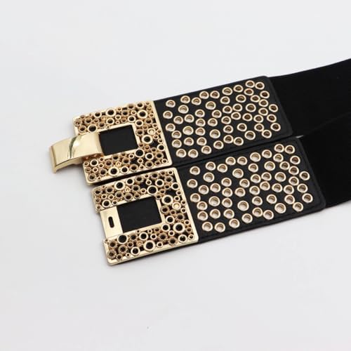 ZYALTFDC Women Y2k Punk Wide Elastic Waist Belts for Women Vintage Stretchy Cinch Belt Gold Buckle Waistband Belt for Dresses2