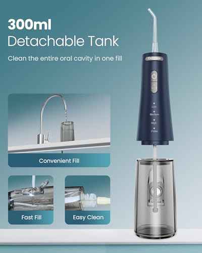 Onlyone Water Dental Flosser, 300ML Portable Oral Irrigator for Teeth, 4 Modes and 5 Jet Tips,Rechargeable Irrigation Cleaner,Electric Flossing Machine Power Flossers & Irrigator Accessories Blue - 7