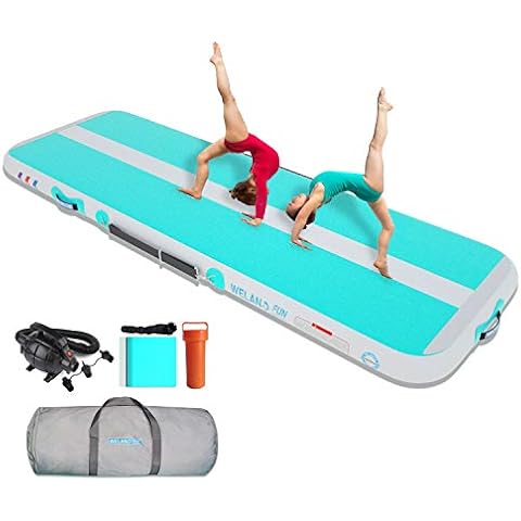 WelandFun Tumbling Matten Aufblasbare Gymnastik 3/4/5/6M Trainingsmatte Kohlefaser Tumble 10/15/20cm Dick Gymnastikmatte Turnmatte Bodenmatte Inflatable Yogamatte Taekwondo Matte with Pumpe Cover