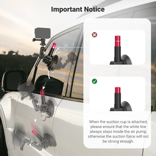 Image of NEEWER Triple Suction Cup Car Mount Kit, Two 24 inch Aluminum Alloy Extension Poles, NATO Rail, Action Camera Adapter Compatible with GoPro DJI Insta 360, Max Load 2.2 lb, CA166