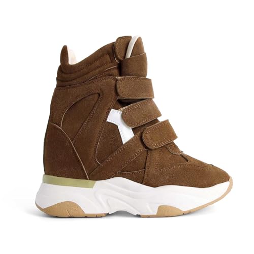 Image of ZJGZF Wedge Sneakers for Women Platform Round Toe Suede Leather High Heel Tennis Casual Triple Strappy Band Fashion Dressy Comfy Campus Trendy Shoes
