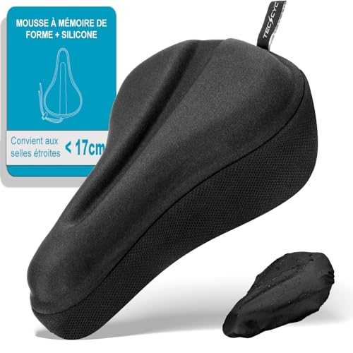TECHCYC Housse de Selle de Vélo en Gel, Couvre Selle Velo avec Housse Imperméable, pour VTT, Vélo D'appartement, Vélo de Route, Rembourrage de Selle Confortable pour...