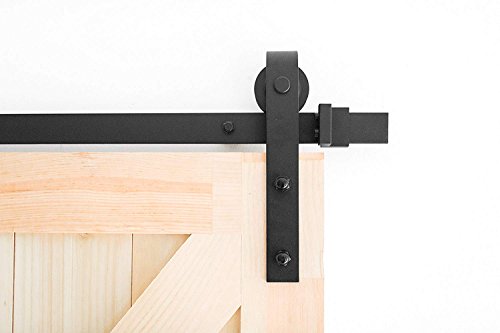 KINMADE Matte Black Rustic J-Shape Basic Vintage Sliding Barn Door Hardware Kit Two-Openings 12FT(2X1830mm) Track Two-Door Hardware Kit