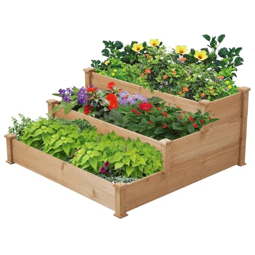 Yaheetech Huerto Urbano Terraza Jardinera de Madera Abeto Kit Cultivo Exterior para Plantas Flores Verduras 120 × 120 × 56 cm