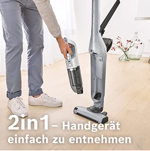 Bosch Akku-Staubsauger Flexxo 2in1 Serie 4 BBH3K2801, kabelloser Handstaubsauger, beutellos, hohe Saugleistung, Lange Laufzeit, Düse mit LED-Beleuchtung, alle Bodenarten, Silber