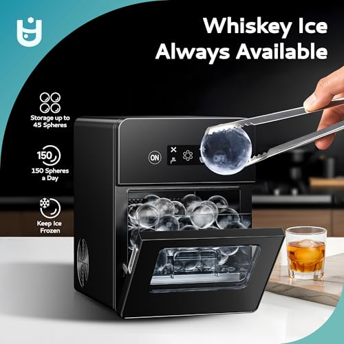 EUHOMY Ice Ball Maker Countertop, 144Pcs/day, 4Pcs Ready in 40Mins, Self-Cleaning, Sphere Ice Maker Machine with Crystal Clear Ice for Whiskey/Brandy/Rum