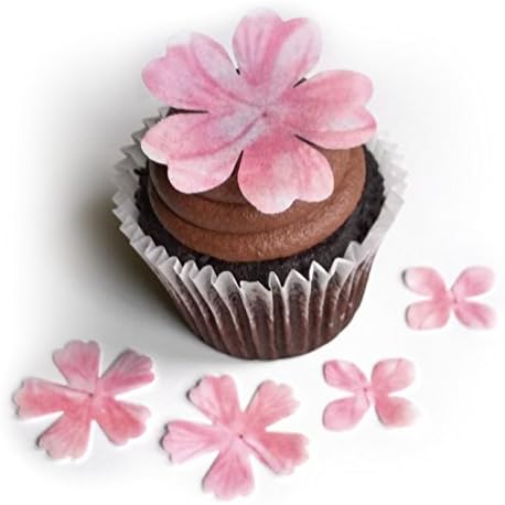 Assorted Pink Wafer Paper Flowers in 3 Different Shapes and Sizes ranging from 1 Inch to 2 inch for Decorating Desserts Pack of 26