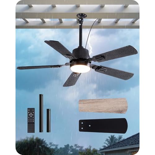 EDISHINE 42" Outdoor Ceiling Fan with Light, IP66 Waterproof Gazebo Hanging Fan, 4800 CFM, 3CCT, APP/Remote Control, 5 Wood Blade, 6-Speed Winds, Plug in Ceiling Fans for Patios Porch Pergol
