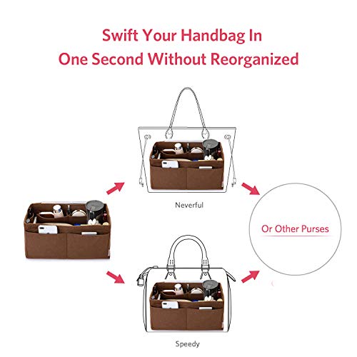 Image of Felt Purse Organizer, Multi Pocket Bag in Bag Organizer For Tote & Handbag Shaper, Speedy 30, Speedy 35 and Speedy 40, Medium, Large, Extra Large (Medium, Coffee)