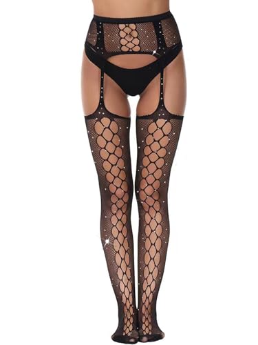 Image of Fishnet Stockings Lace Stockings Tights Fishnet Pantyhose Hollow Sexy Rhinsetone Stockings for Women