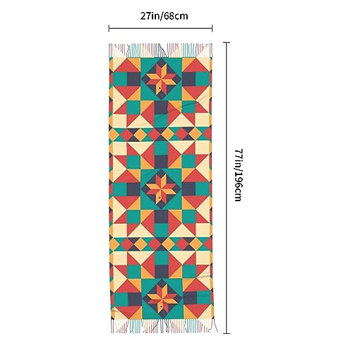 Colorful Barn Quilt Pattern Women Scarf Fall Winter Tassel Scarf Warm Large Wrap Shawl Scarf 27x77 Inch4
