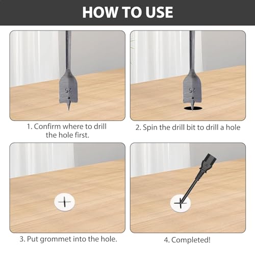 WUSANNA Kabeldurchführung Gummi 10-teiliger Set 25mm runde Kabeldurchführung, Kabeldurchführung Schreibtisch,Tisch Kabelmanagement mit 25mm Bohrer, Kabeldurchlass für Büro Arbeitsplatz (Weiß,Schwarz)