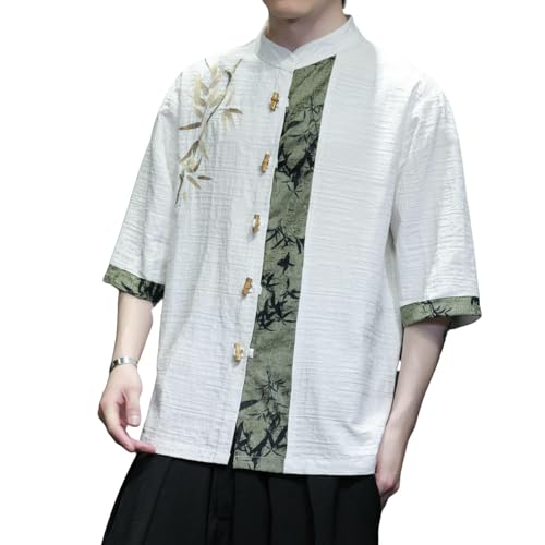 Chemise jacquard brodé style chinois homme en coton et lin haut de gamme