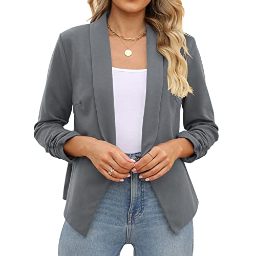 Image of POGTMM Women 3 /4 Sleeve Blazer Open Front Cardigan Jacket Work Office Blazer