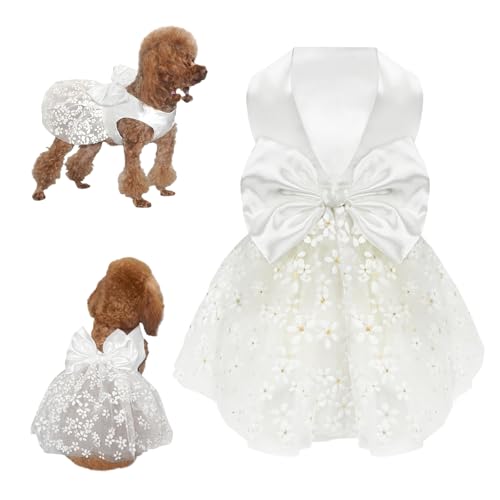 Topkins Dog Dresses, Puppy Soft Skirt, Summer Pet Clothes, Girl Dogs Wedding Outfit, Puppy Slik Outfit with Bow Tie, Dog Princess Clothes for Small Medium Breeds, White L